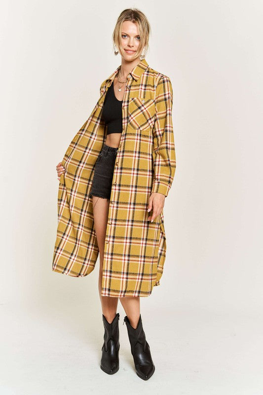 CURVY Jade By Jane - Plaid Print Collar Long Shirt Dress