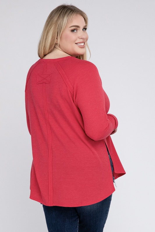 CURVY - Melange Baby Waffle Long Sleeve Top (MULTIPLE COLORS) - BP