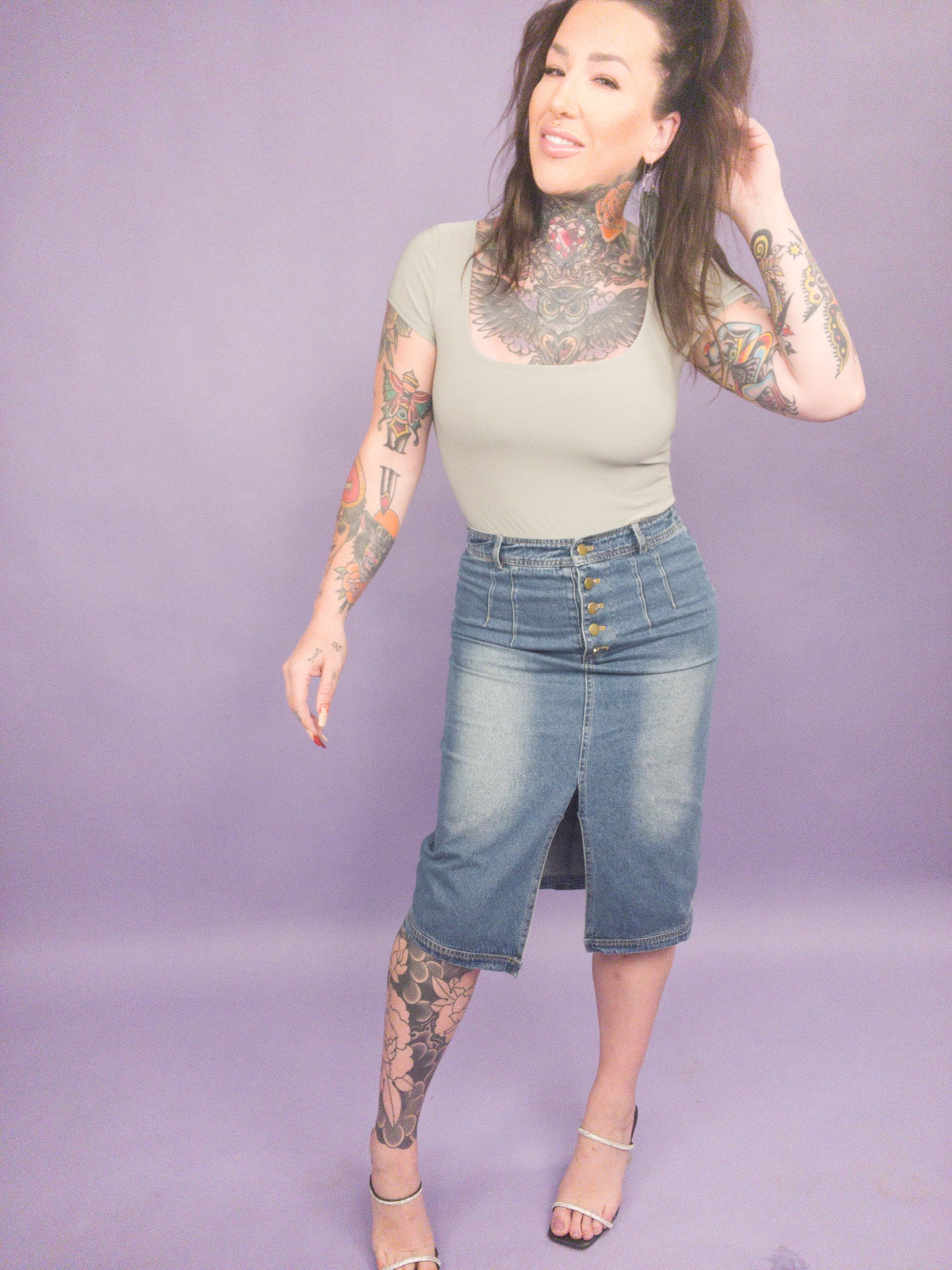 REG Jade By Jane - Denim button down front midi skirt