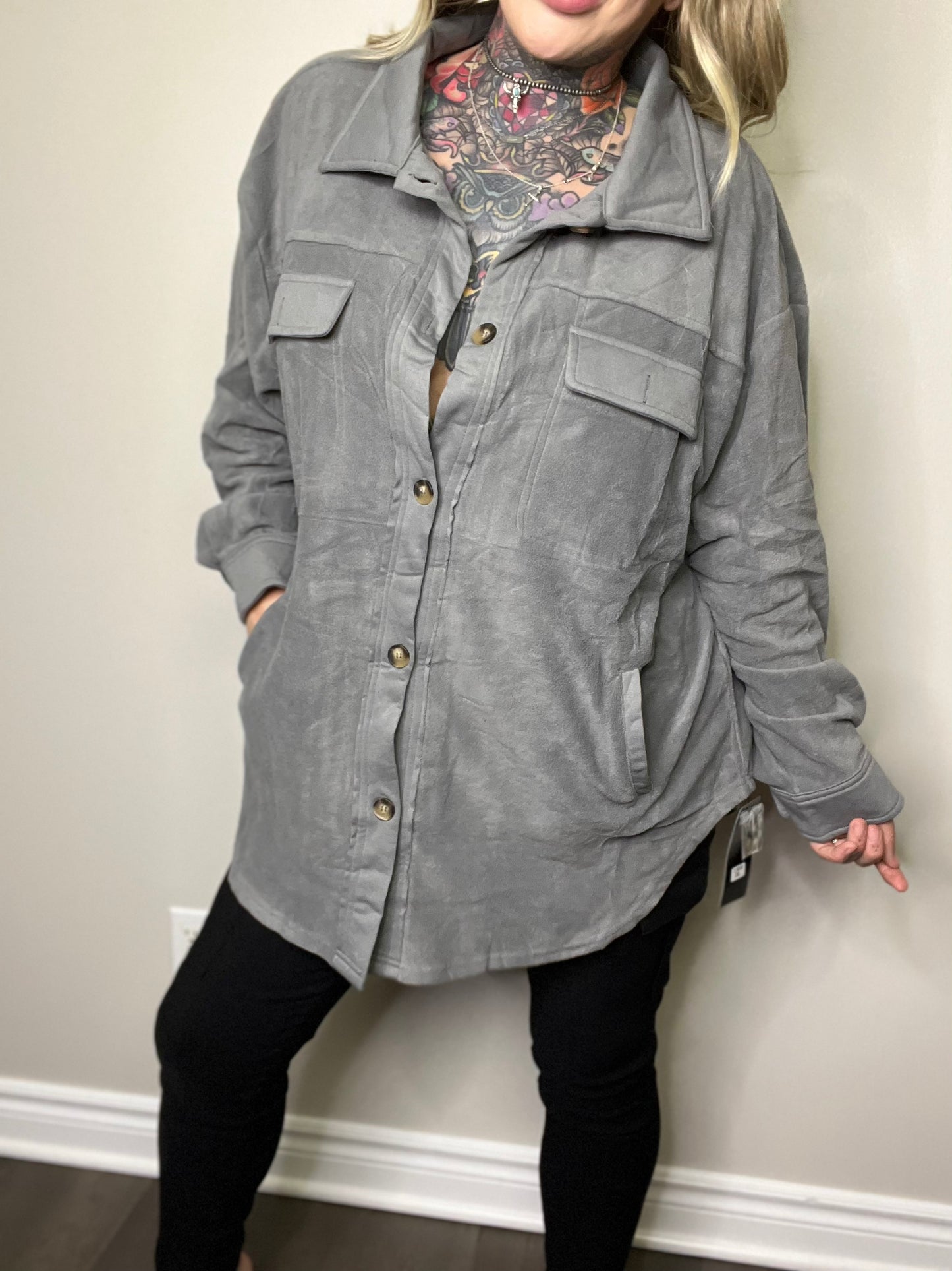 Underneath It All Curvy Fleece Shacket