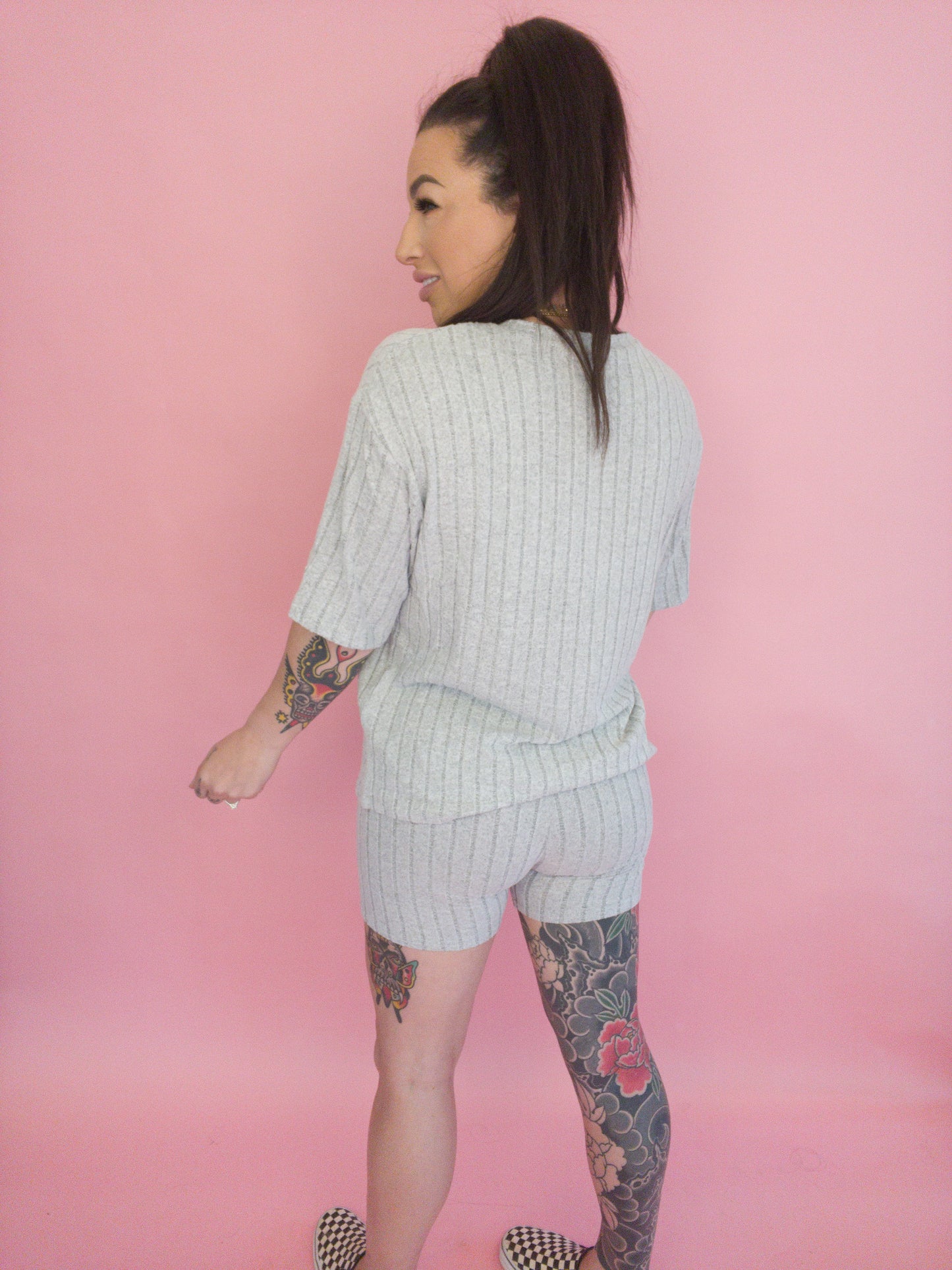 Made You Look Plain Ribbed Two Piece Lounge Set