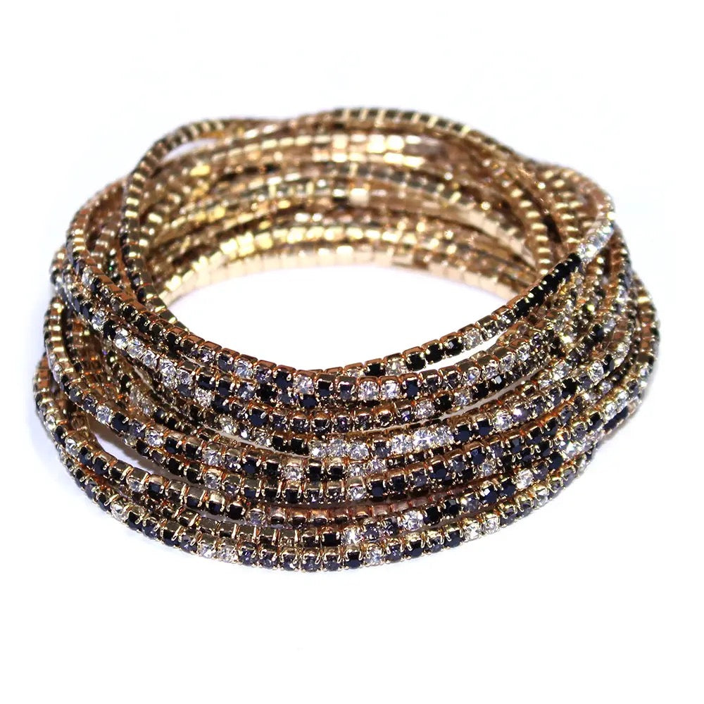 Black and Clear Ab Crystal and Gold Bracelets