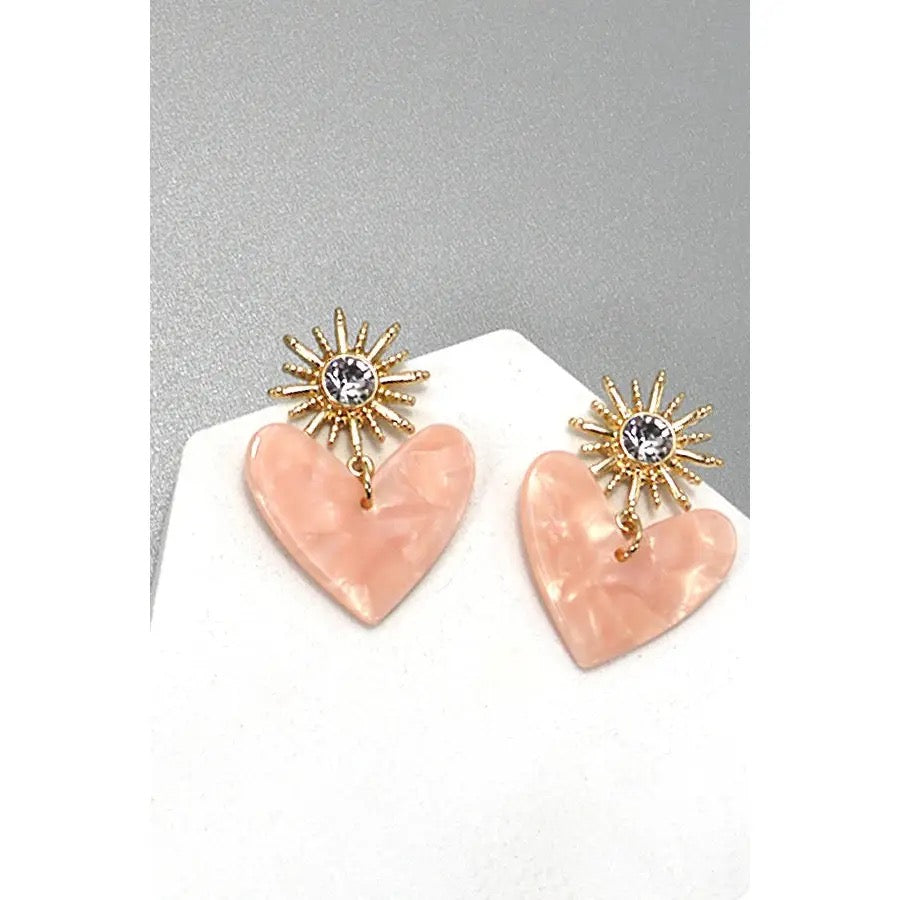 Rhinestone Star Burst Acrylic Heart Drop Earrings