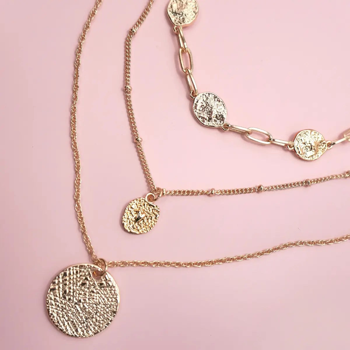 Circle Pendant Multi Layered Necklace