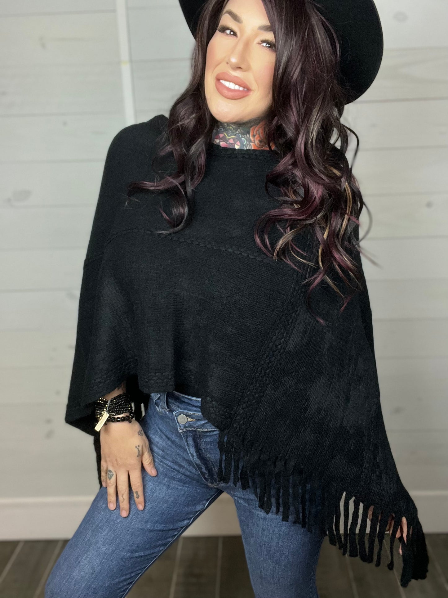 Autumn Leaves Embossed Tassel Ponchos