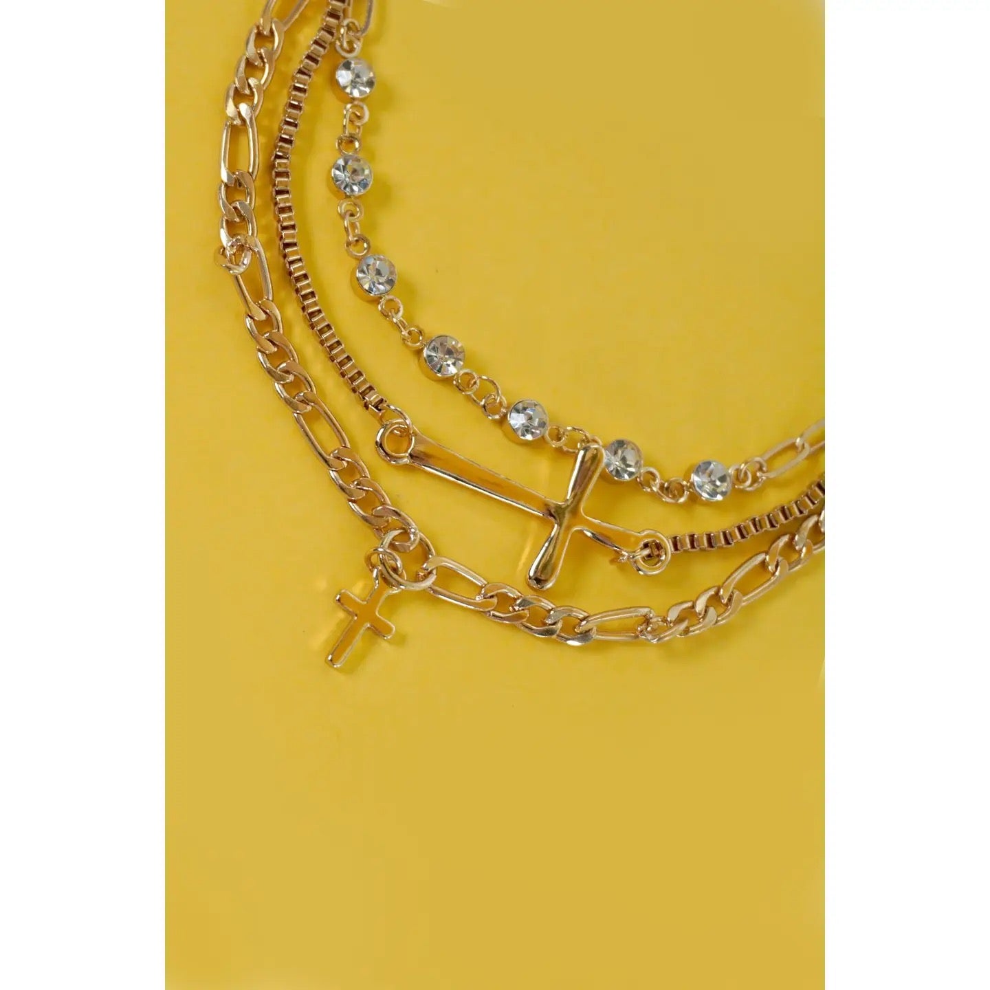 Multi Layer Cross Station Rhinestone Bracelet