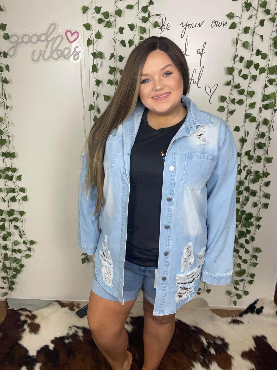 Curvy Lucky & Blessed Leopard Patch Work Denim Jacket