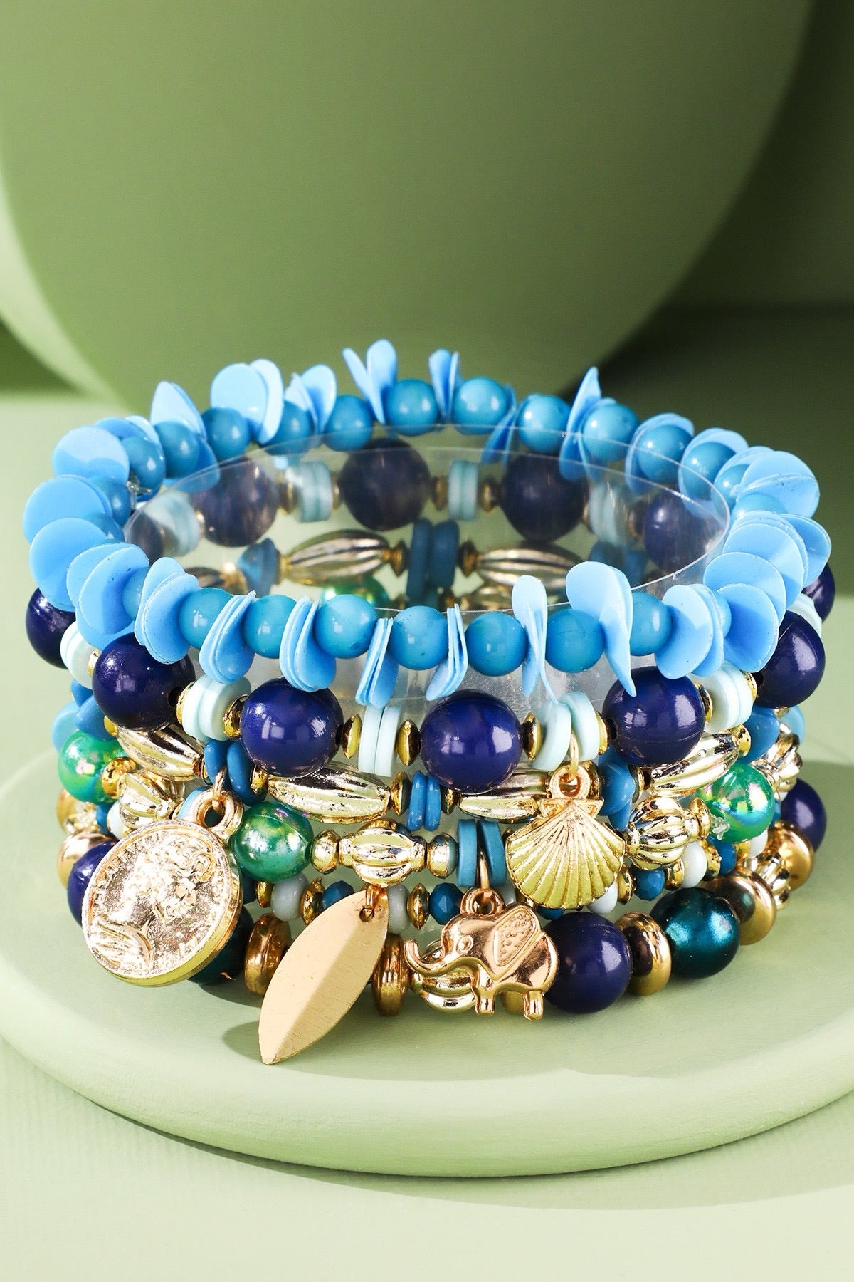 Blue Stretch & Stack Beaded Boho Bracelet Set