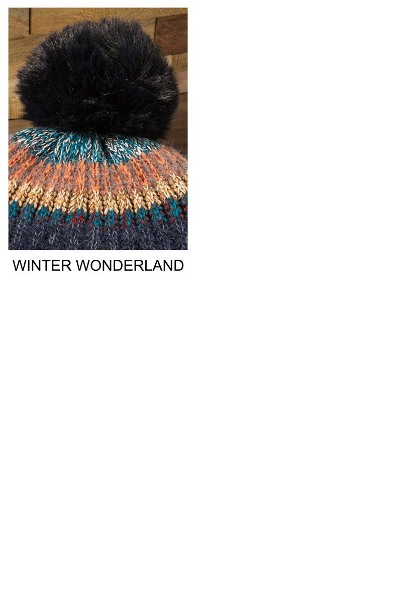 Merry & Bright Metallic Striped Pompom Beanie