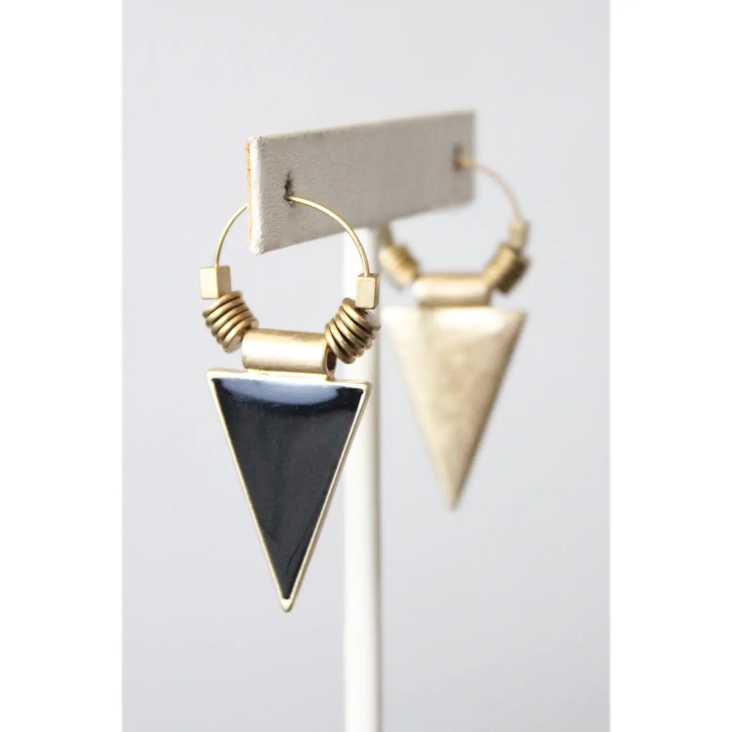 Get My Point Black Enamel Triangle Hoop Earring