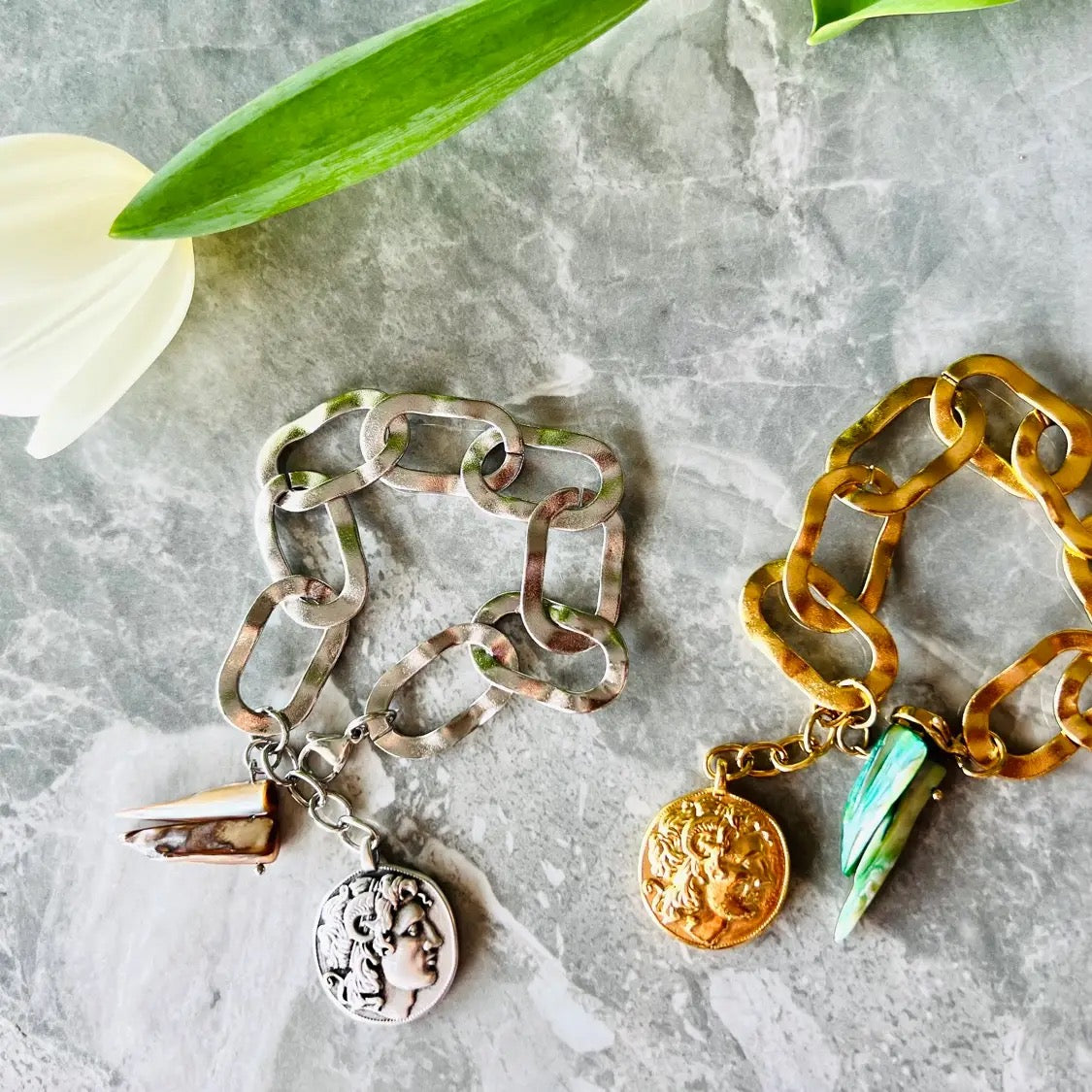 Empress Material Steel Gold Chain Bohemian Charm Bracelets with Energy Stones