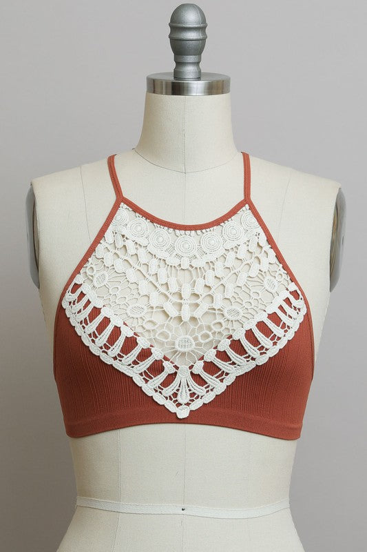 Crochet Lace High Neck Bralette - BP