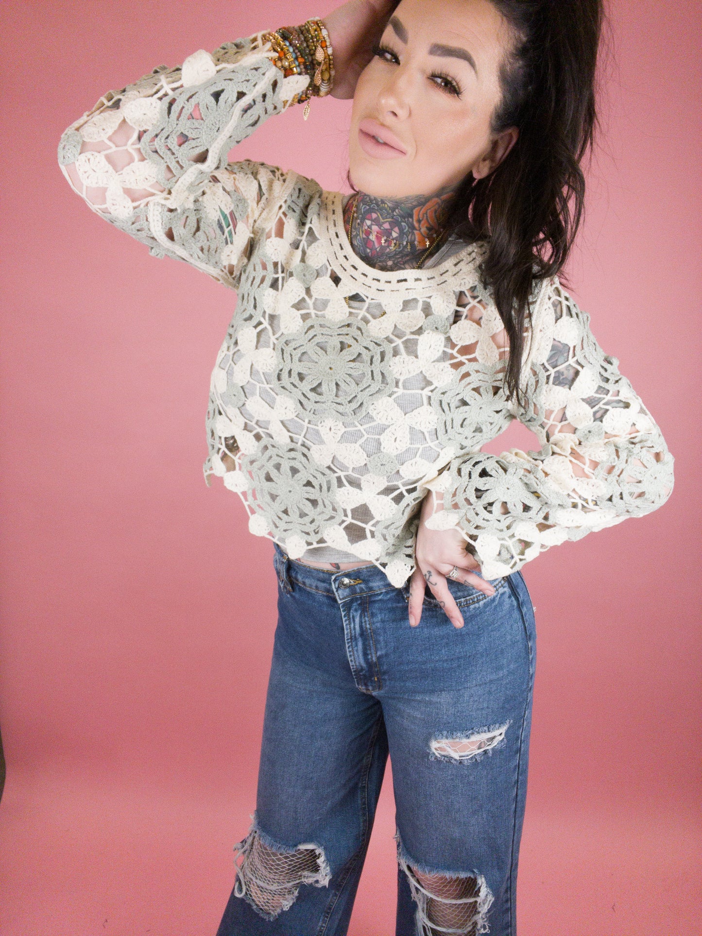 Gossip On Deck Flower Mesh Top