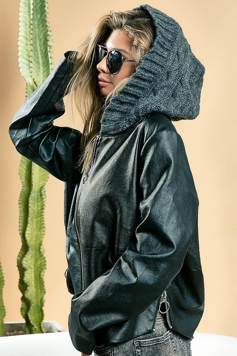 Meet Me Outside Hooded PU Jacket