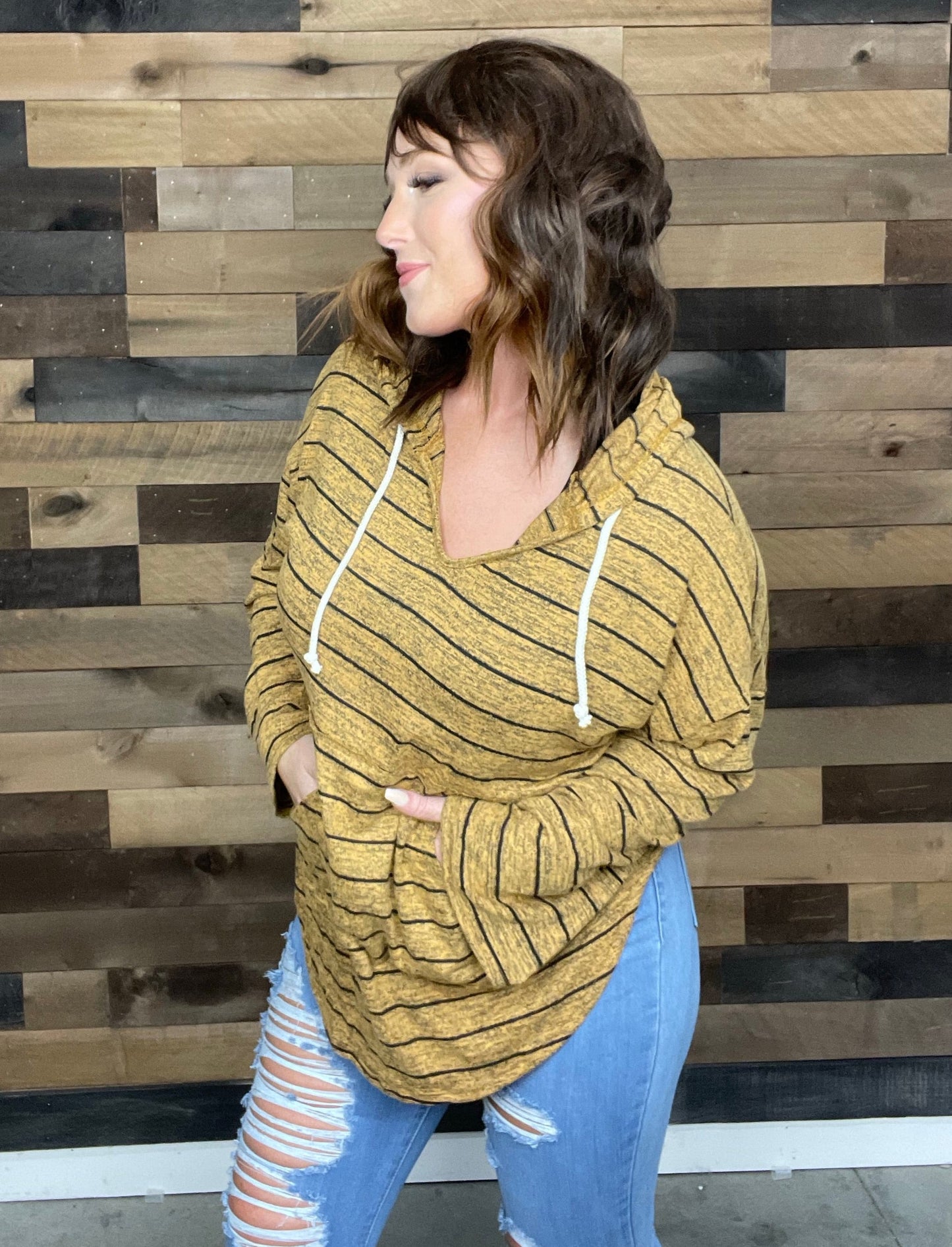 Sunday Promises Curvy Striped Hoodie
