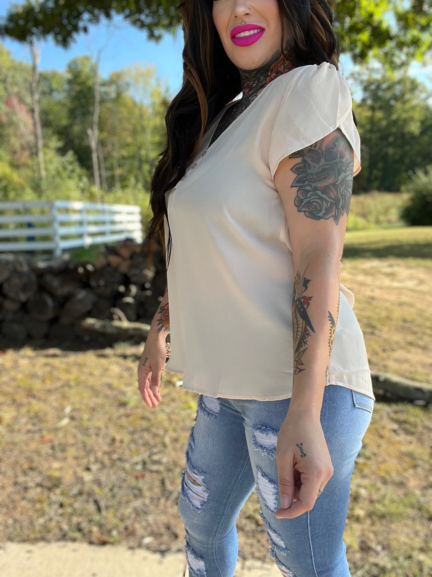 Into The Office Curvy V-neck Blouse