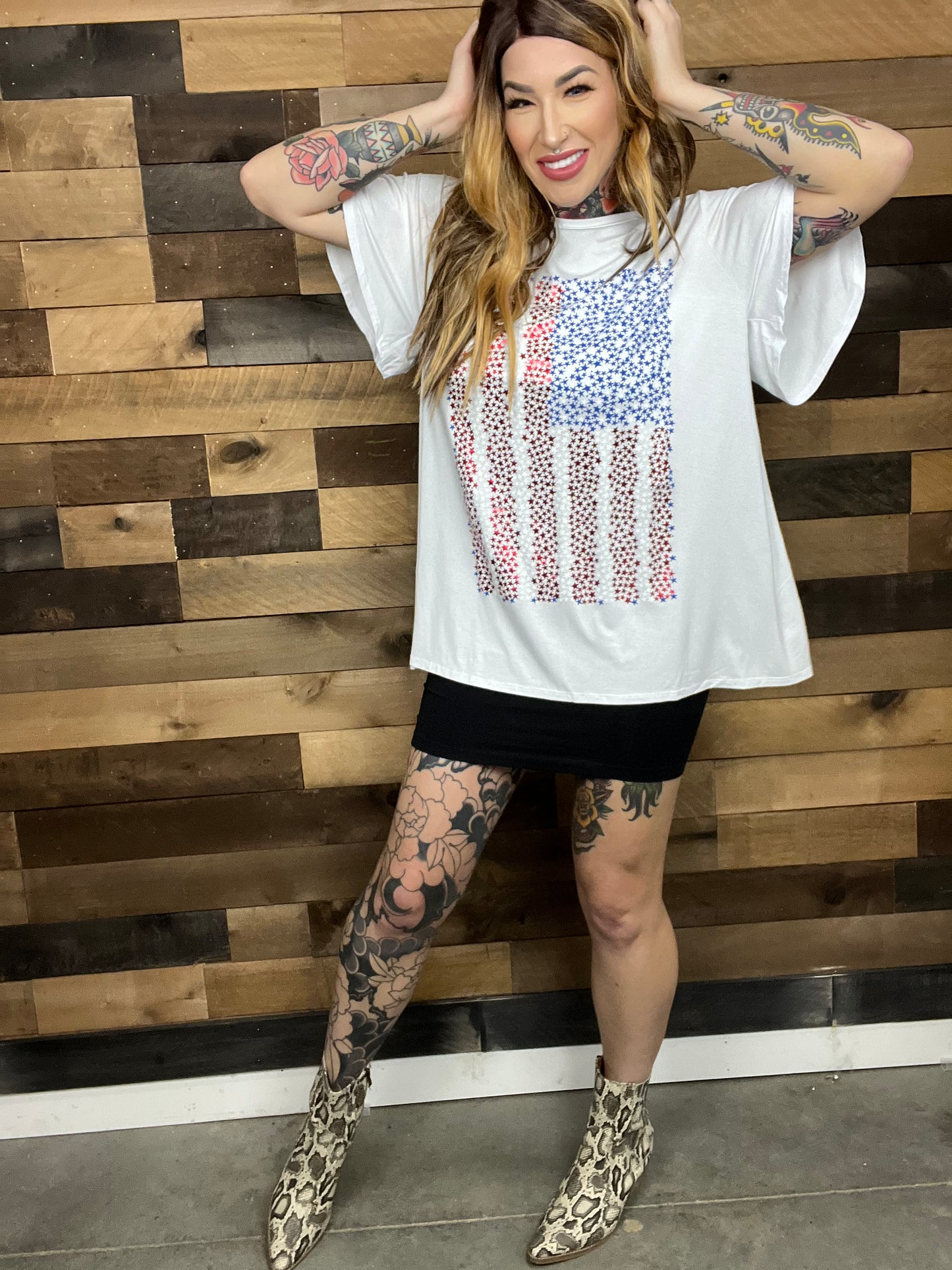 Flag You Down Curvy Foil Print Tee