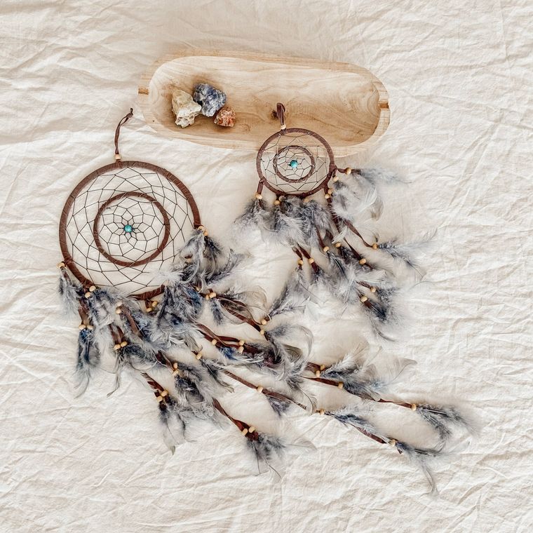 Medium Double Moon Dreamcatchers in Grey
