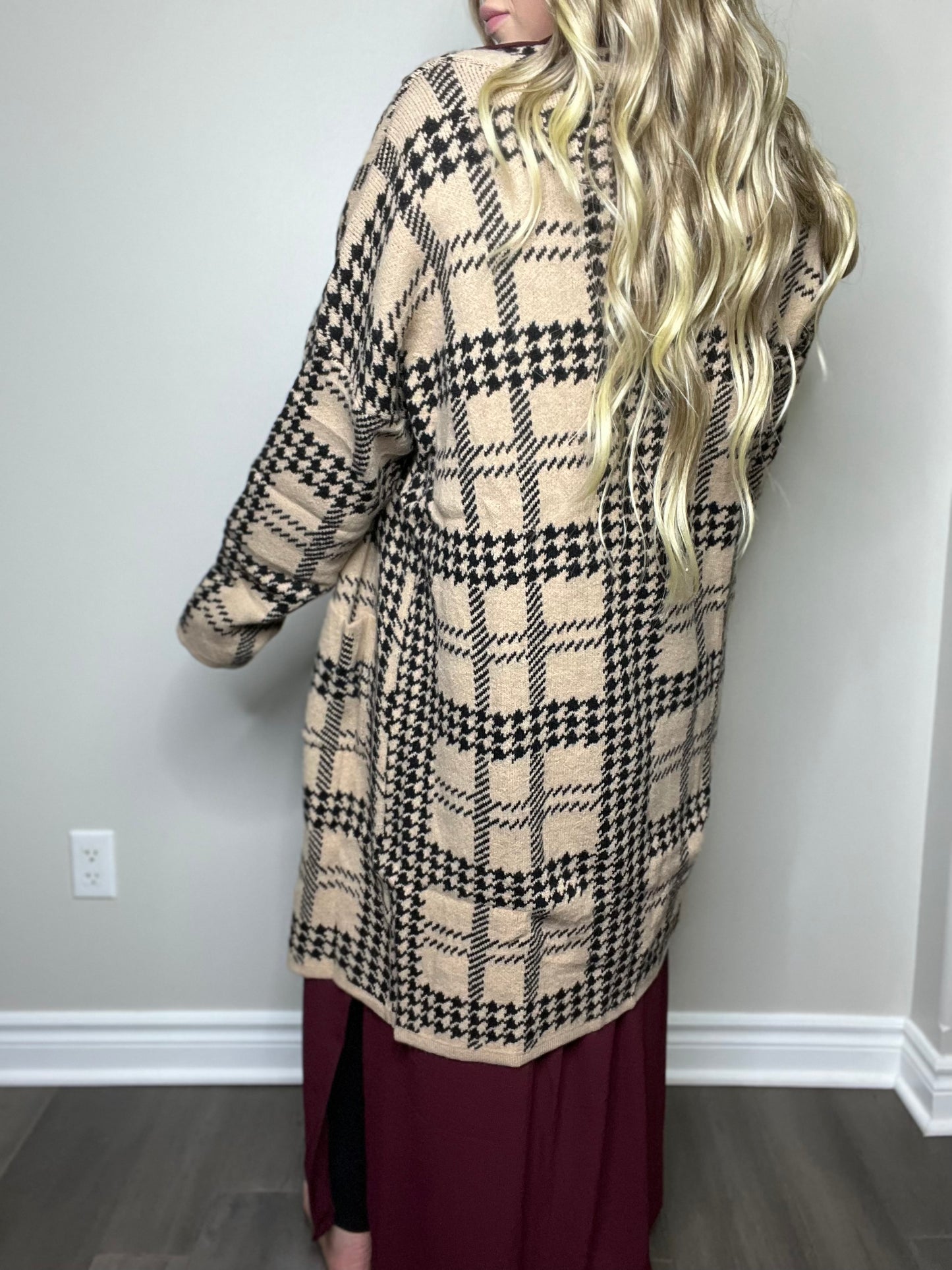 Rare Find Curvy Houndstooth Print Longline Cardigan