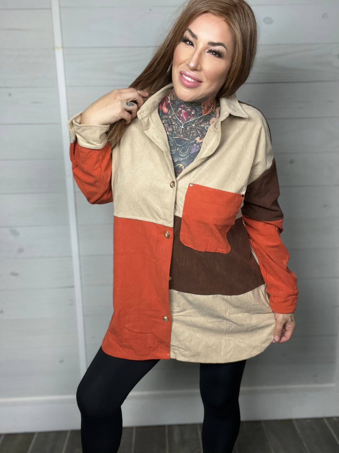 Temporary Escape Curvy Corduroy Shacket