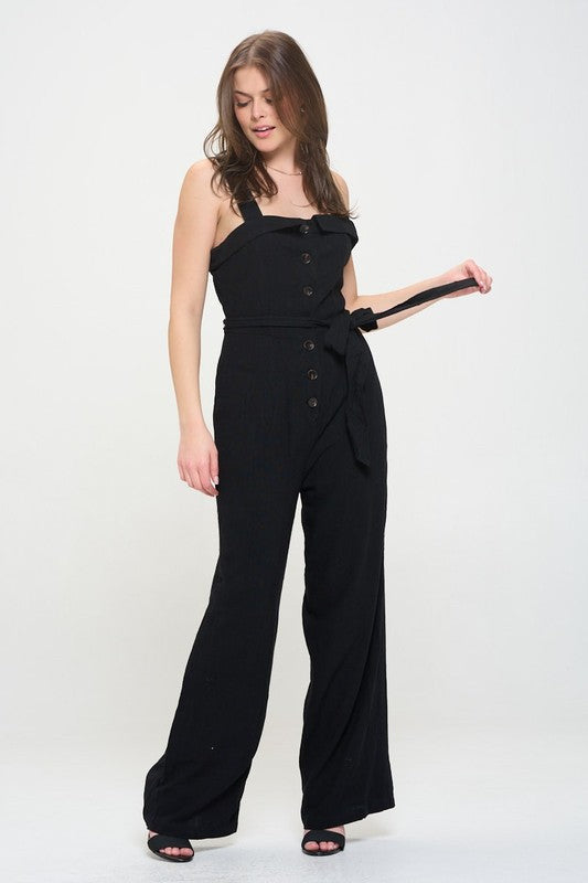 REG Jade By Jane - Sleeveless Adjustable Strap Button Down Jumpsuit