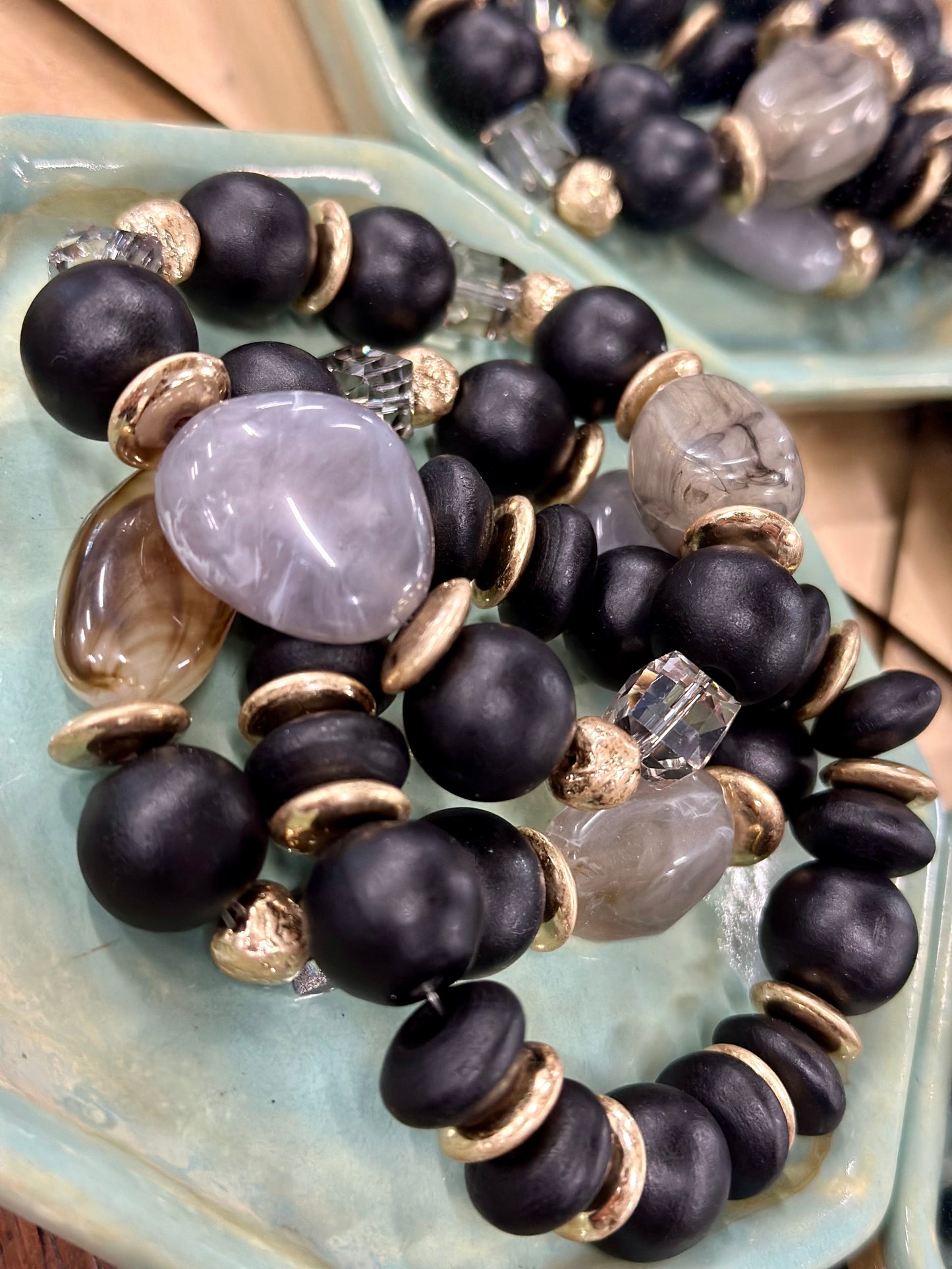 Sleek Sandstorm Wood Beaded Bracelet Stack