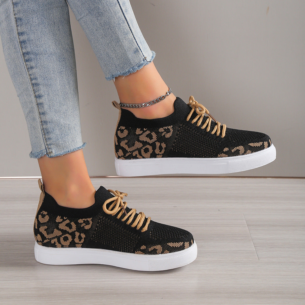 In First Place Lace-Up Leopard Flat Sneakers (Multiple Colors)