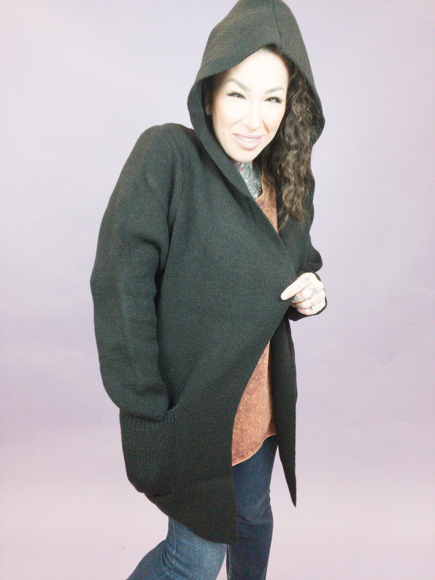 Curvy - Brighter Than The Moon Hooded Cardigan With Pockets