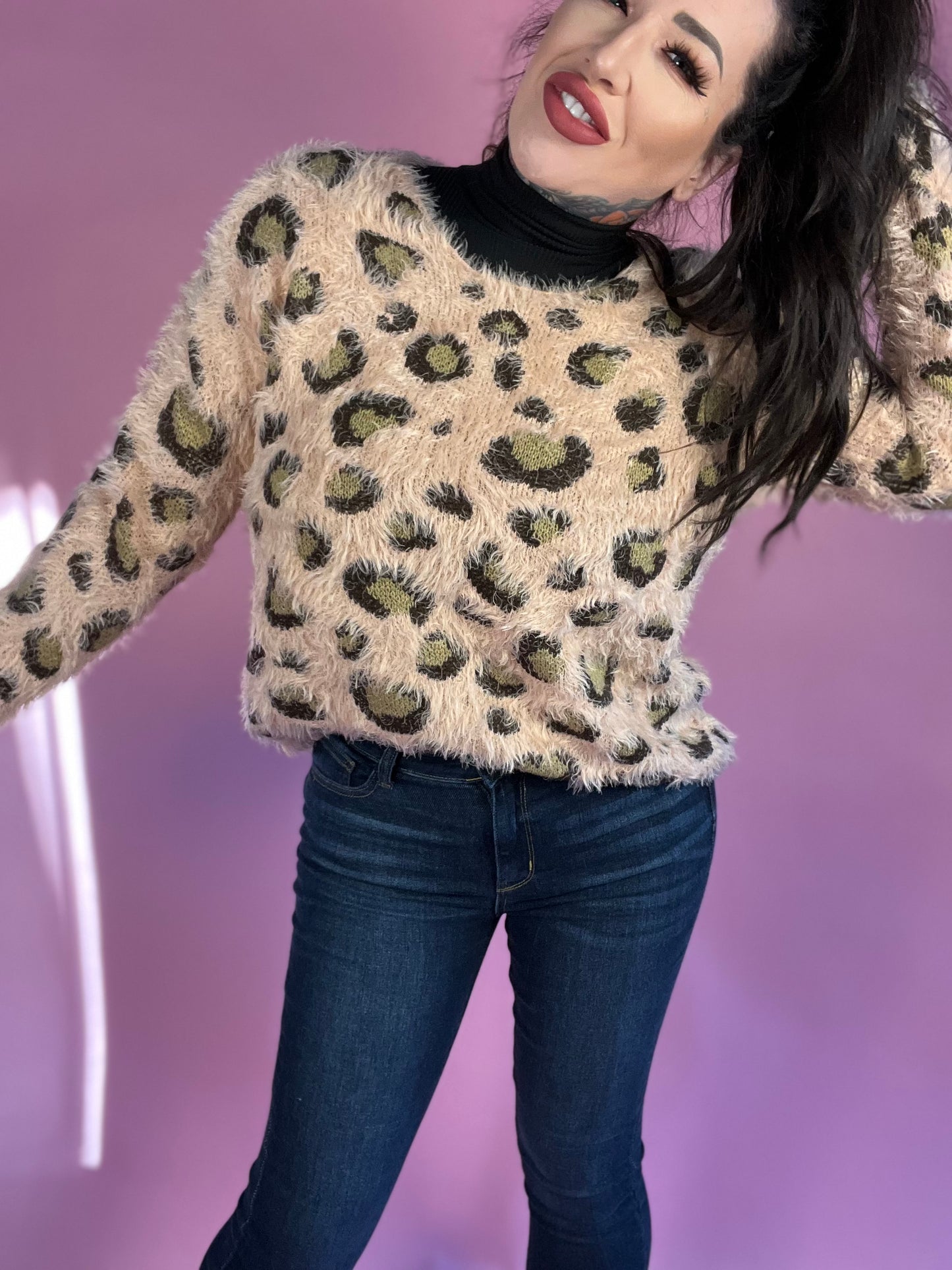 Simple Comforts Eyelash Texture Animal Print Sweater