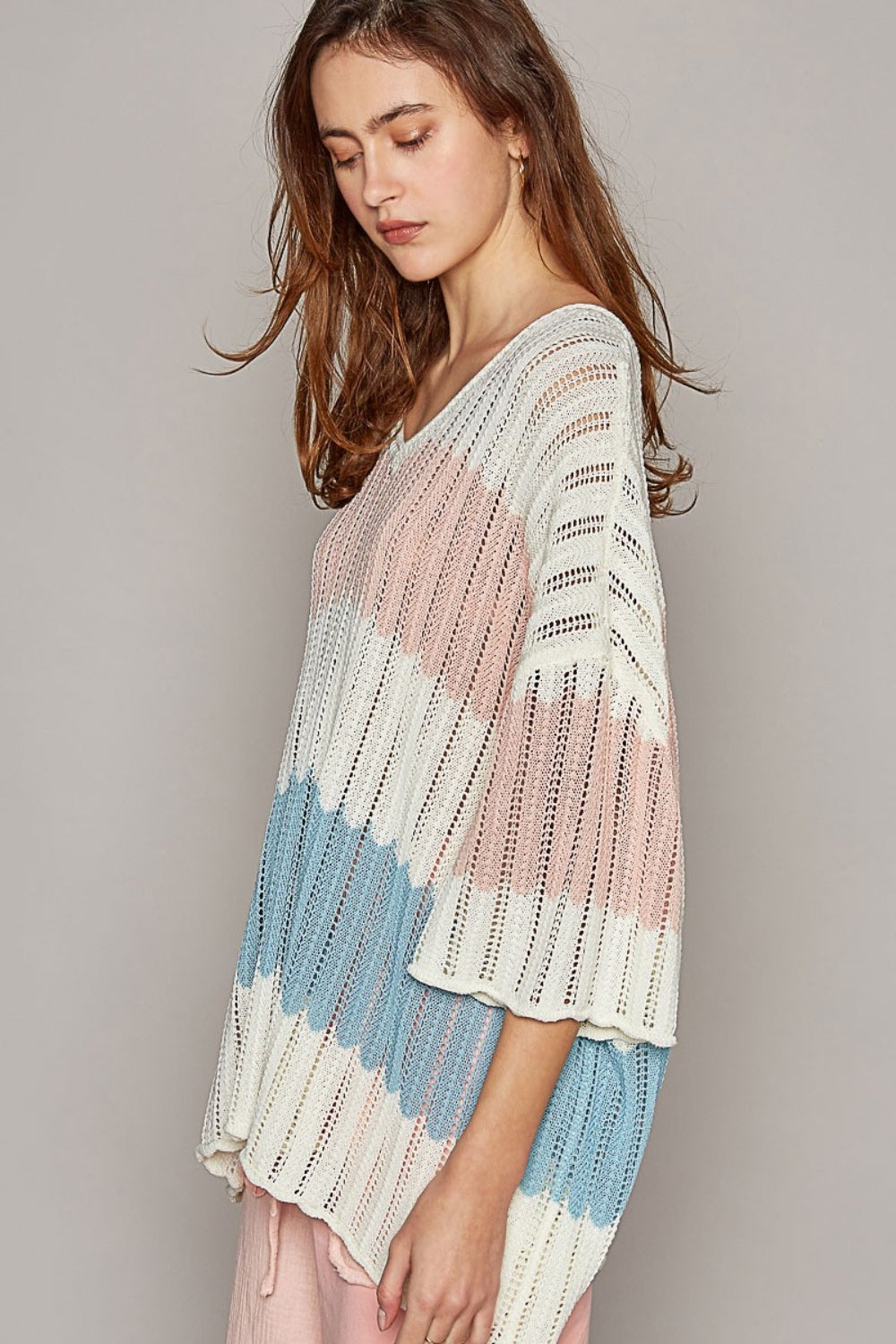 Tell Me Your Dreams (POL) V-Neck Short Sleeve Stripe Weave Sweater