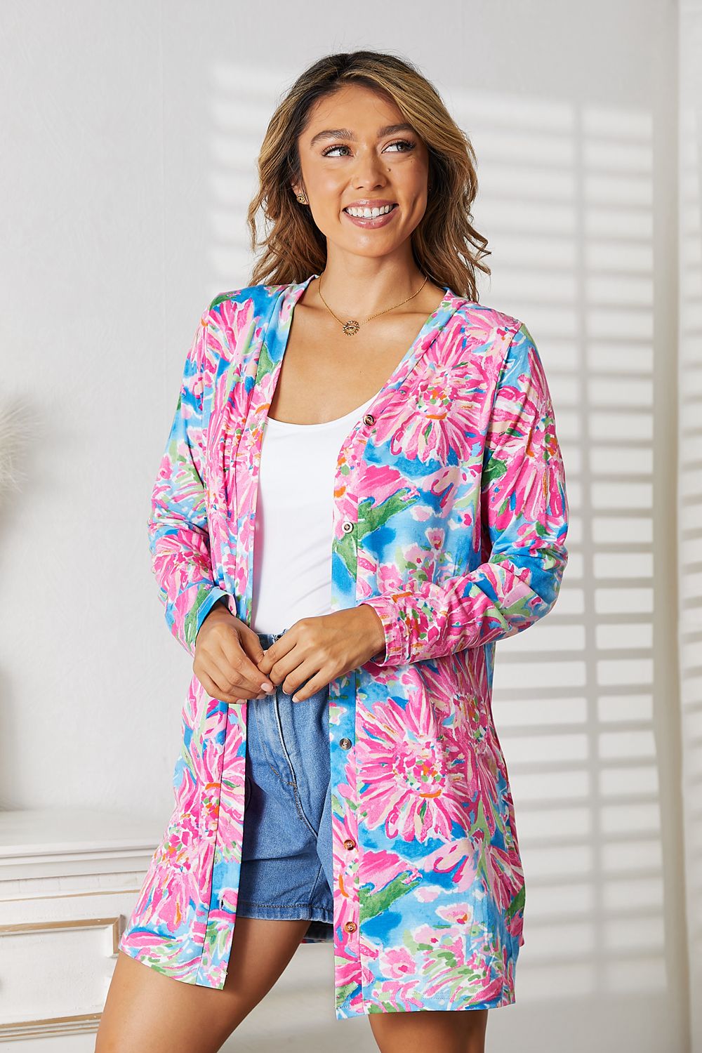 Forget Me Not Double Take Floral Open Front Long Sleeve Cardigan - BP