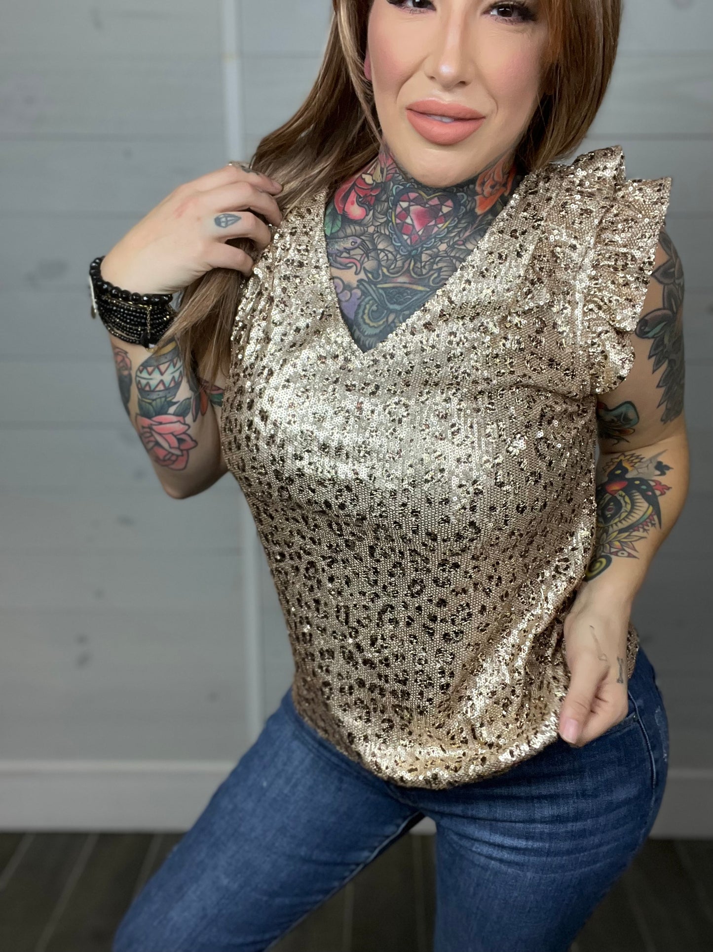 Looking So Innocent Sequin Leopard Top