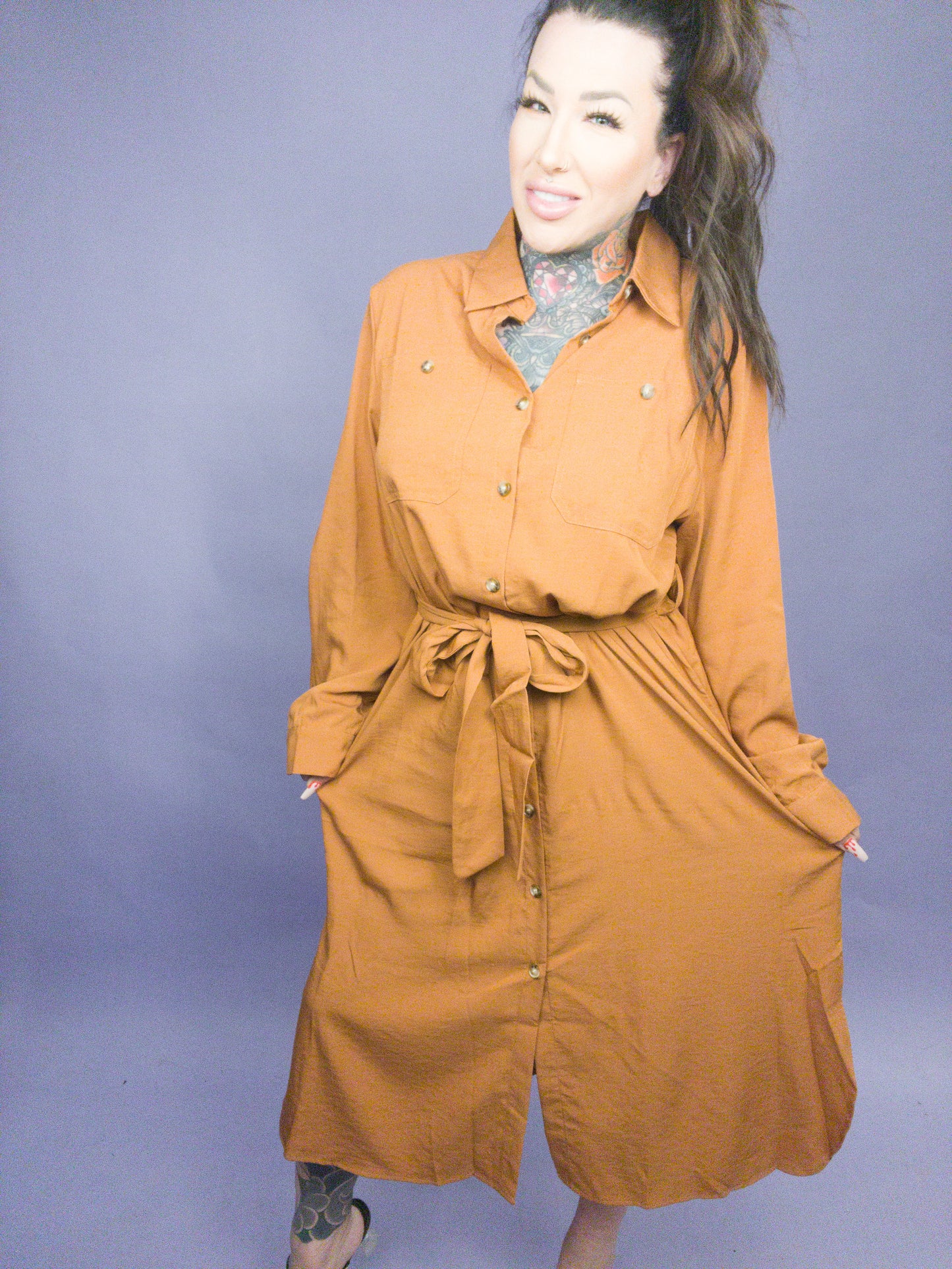 CURVY Jade By Jane - Button Down Shirt Long Dress