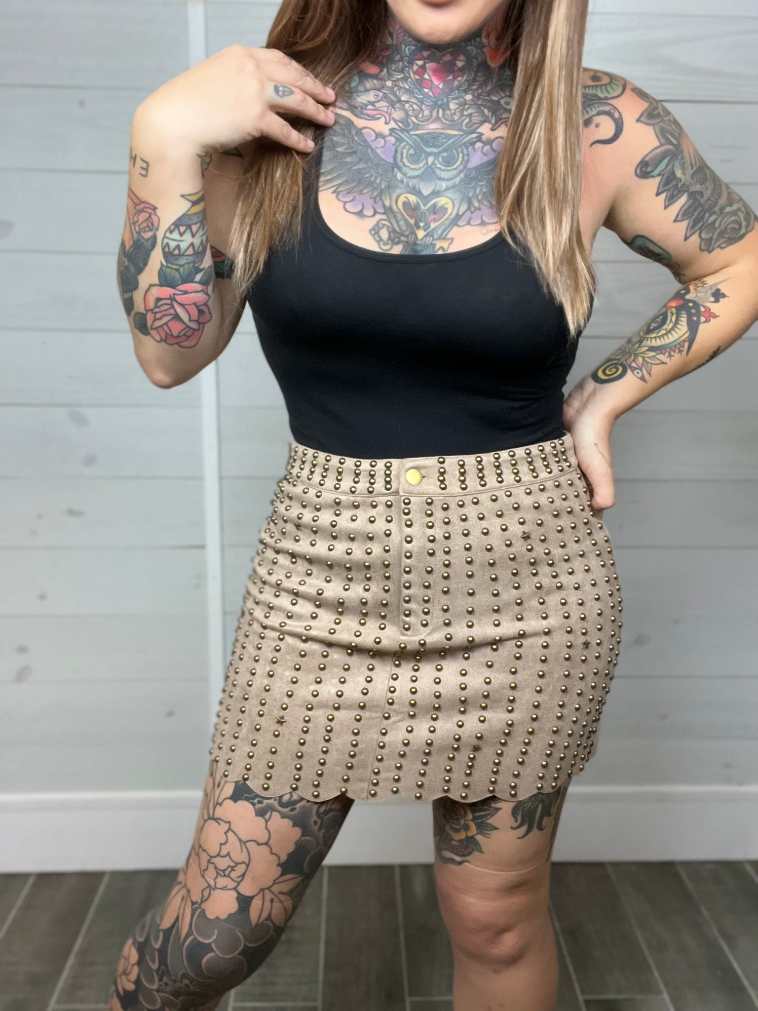 Born To Be Stylish Suede Studded Skirt