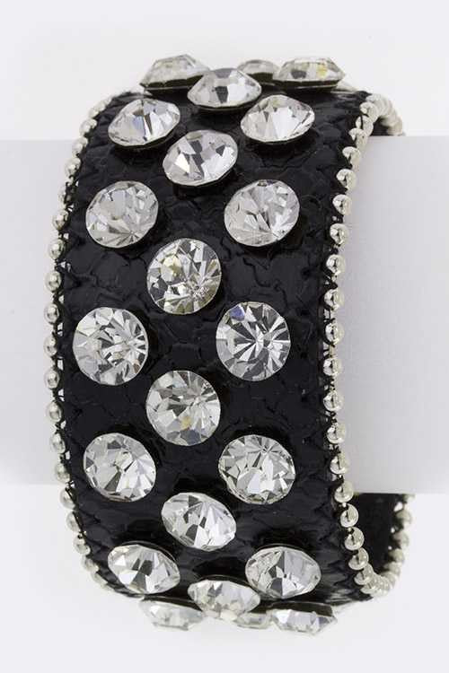 Biker Babe Crystal Stud Genuine Leather Cuff