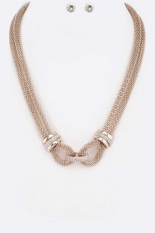 Interlocked Within Rosegold Crystal Accent Fashion Necklace Set (Multiple Finishes) - BP