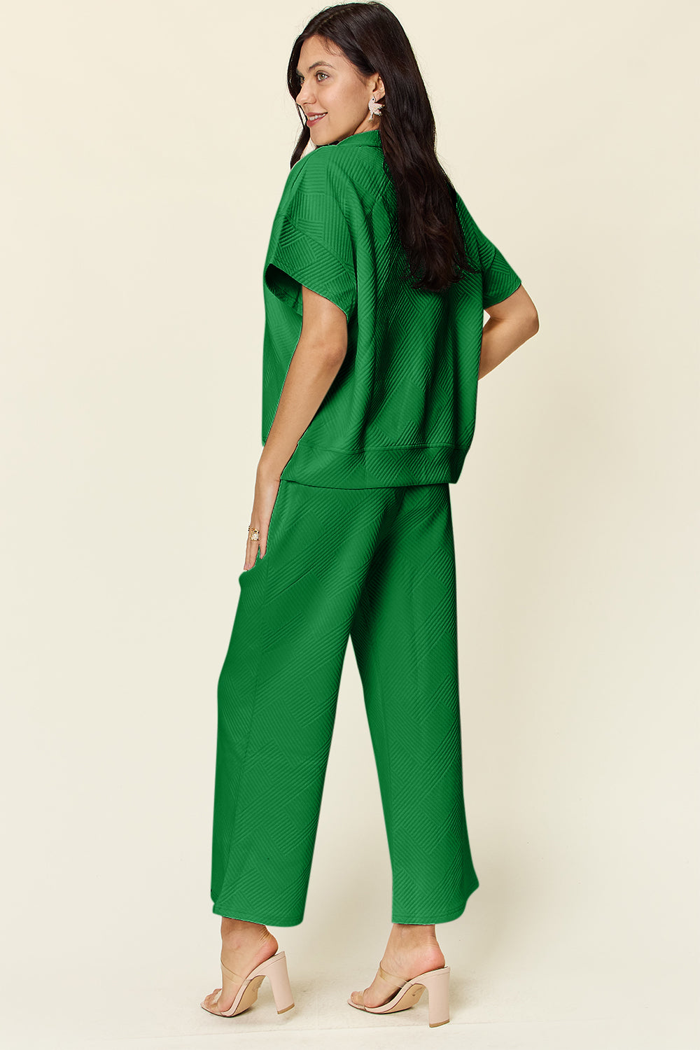 Trying Again Texture Half Zip Short Sleeve Top and Pants Set (Multiple Colors) - BP