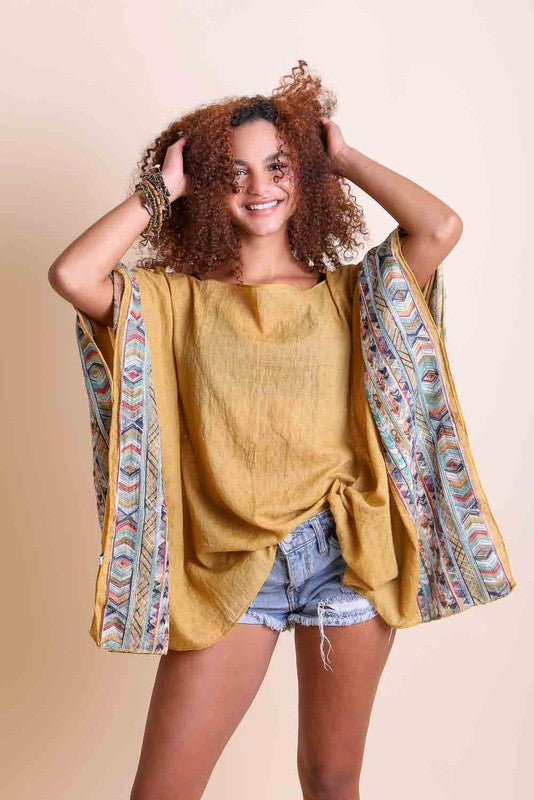 Intertwined In Magic Geometric Embroidered Sleeve Kimono (Multiple Colors) - BP