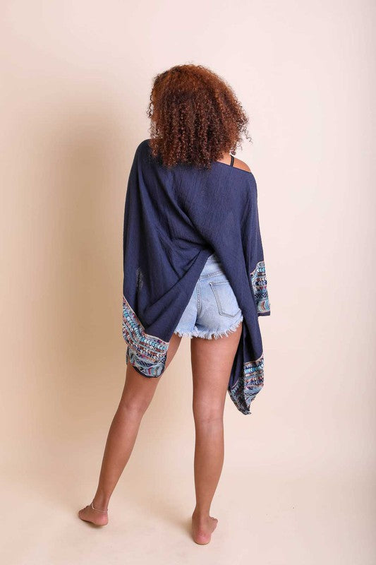 Intertwined In Magic Geometric Embroidered Sleeve Kimono (Multiple Colors) - BP