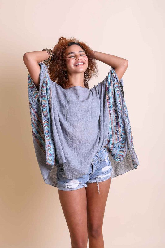 Intertwined In Magic Geometric Embroidered Sleeve Kimono (Multiple Colors) - BP