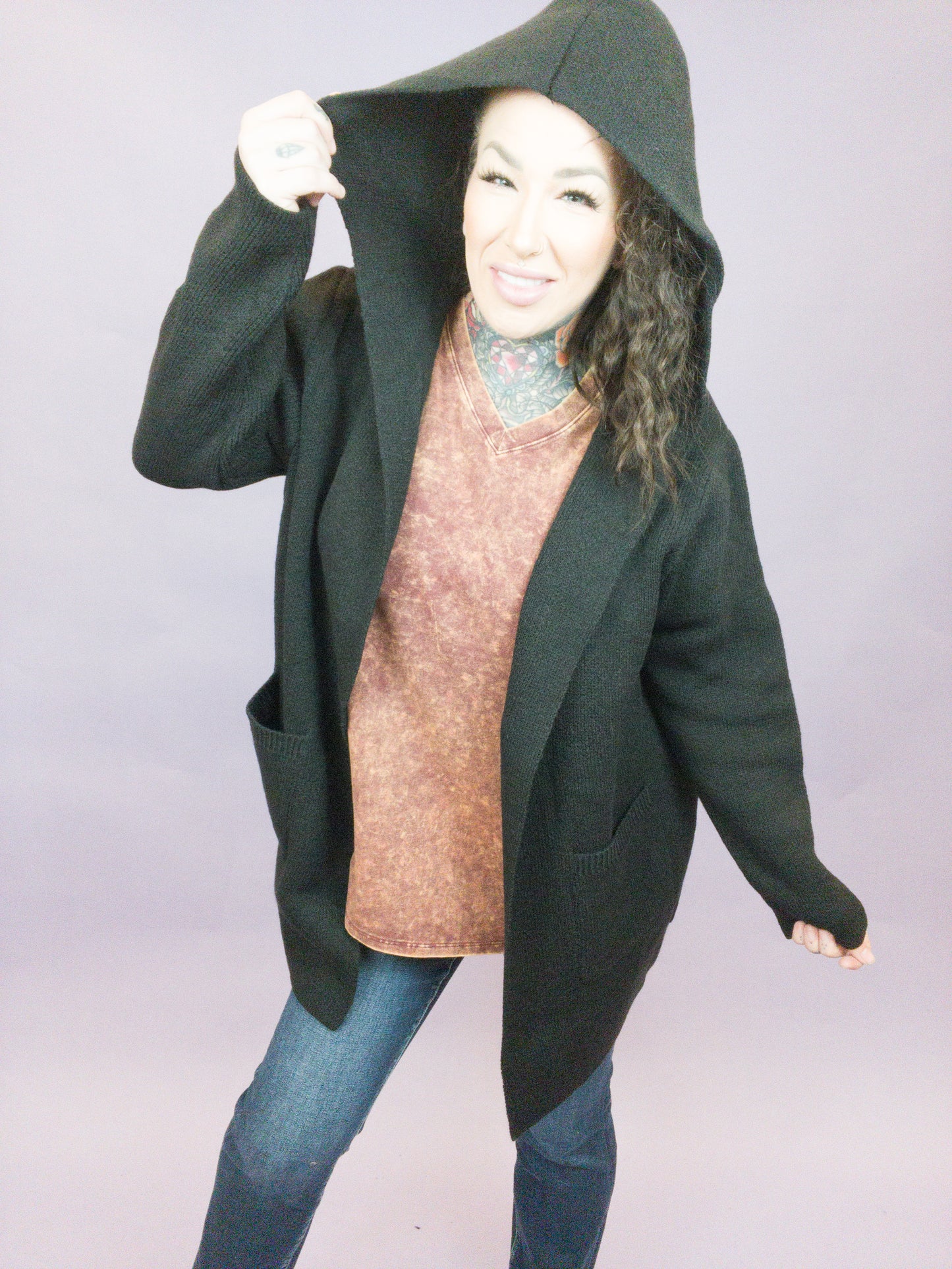 Curvy - Brighter Than The Moon Hooded Cardigan With Pockets