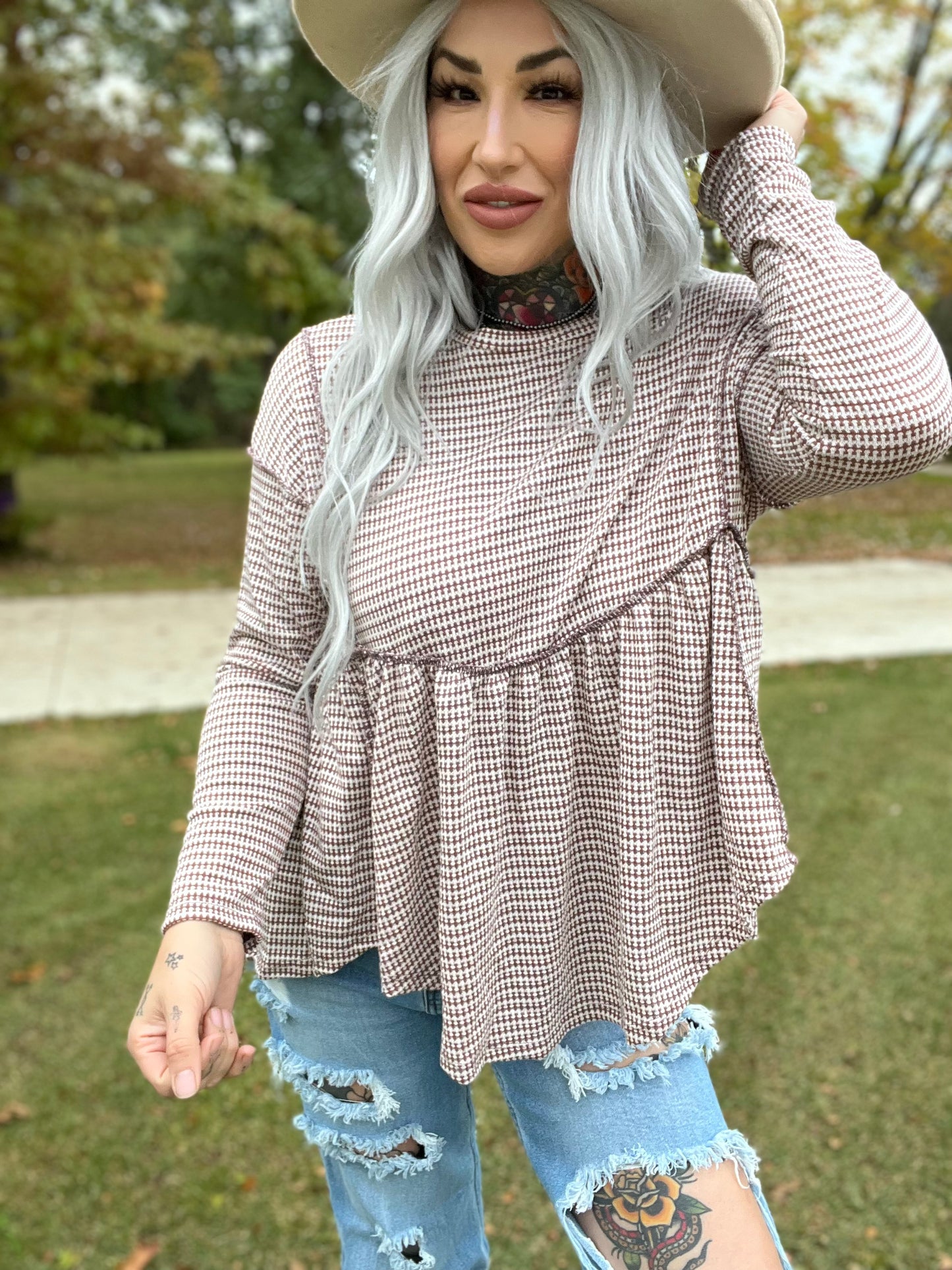 Casual Keepsakes Jacquard Knit Babydoll Top