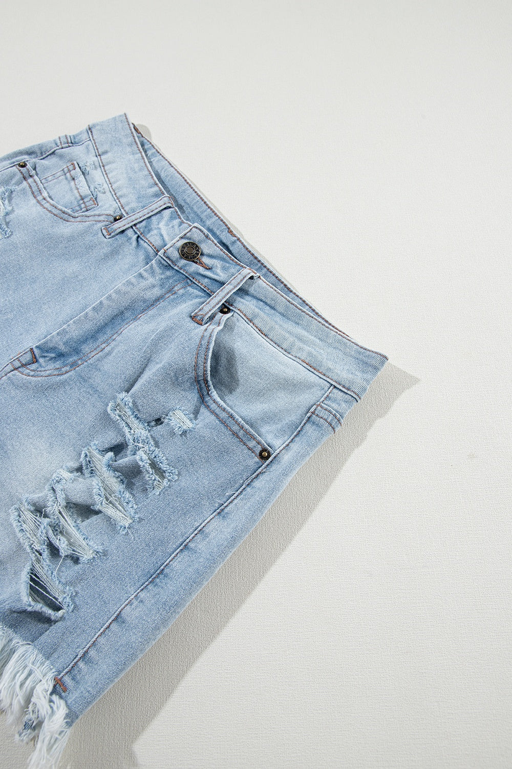 (8-16) Emory Distressed Raw Hem Denim Shorts