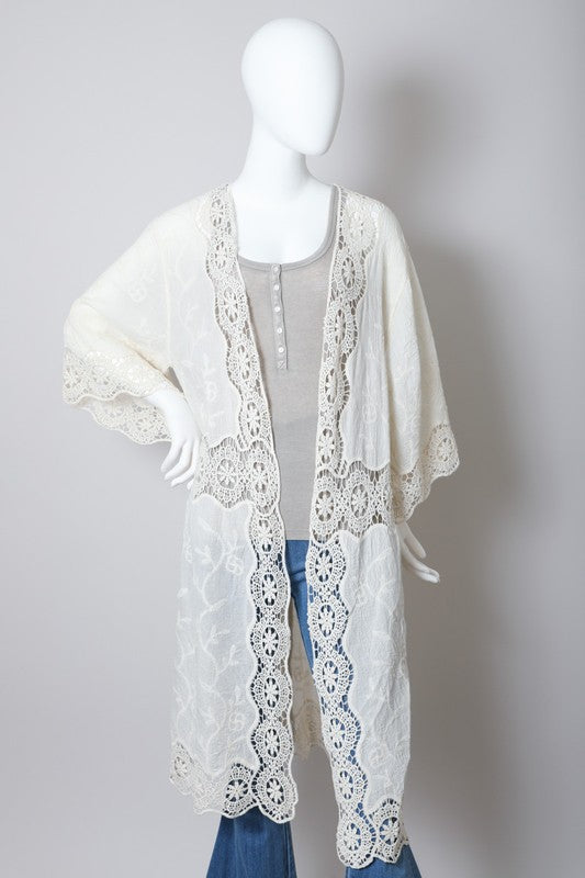 Crochet Open Patch Longline Kimono (Multiple Colors) - BP