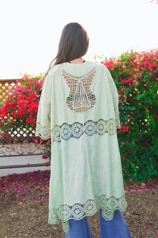 Crochet Open Patch Longline Kimono (Multiple Colors) - BP