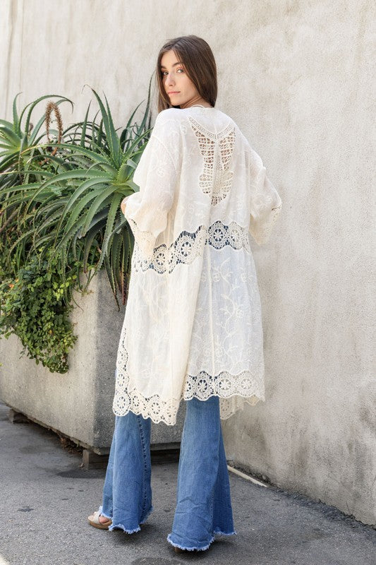 Crochet Open Patch Longline Kimono (Multiple Colors) - BP