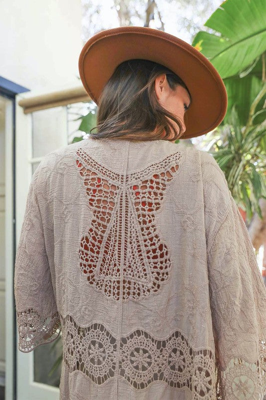 Crochet Open Patch Longline Kimono (Multiple Colors) - BP