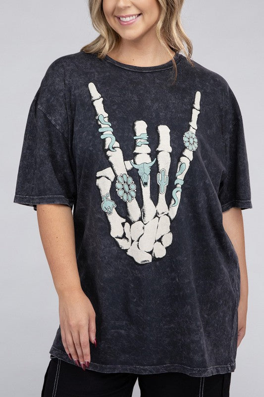 CURVY - Plus Skeleton Rock Hand Sign Graphic Top (MULTIPLE COLORS) - BP