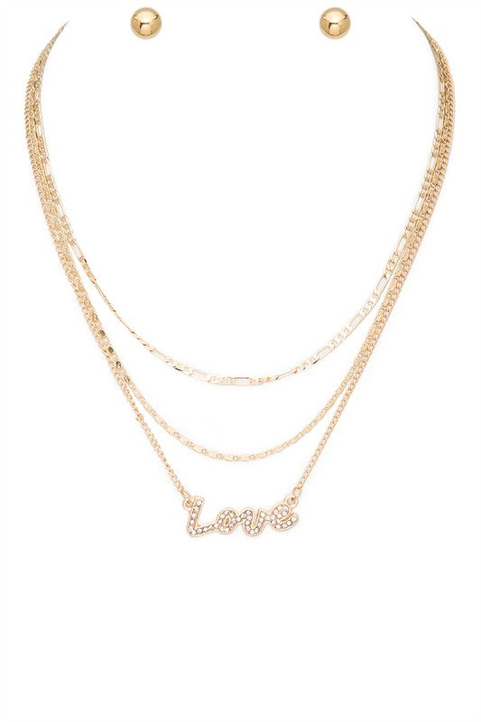 Do You Love Me Love Crystal Layer Necklace Set (Multiple Finishes)