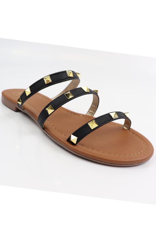 Bold Glam Three strap Studded Sandal (Multiple Colors) - BP